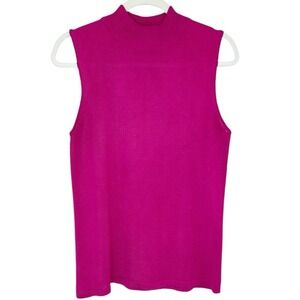 Vintage Silx Silk Sweater Medium M‎ Pink Fuchsia Sleeveless Mock Neck Knit Top